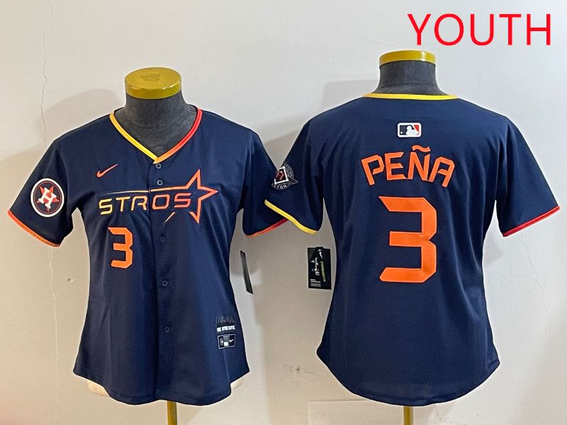 Youth Houston Astros #3 Pena Drak Blue Three generations Joint Name 2025 Nike MLB Jersey style 4107